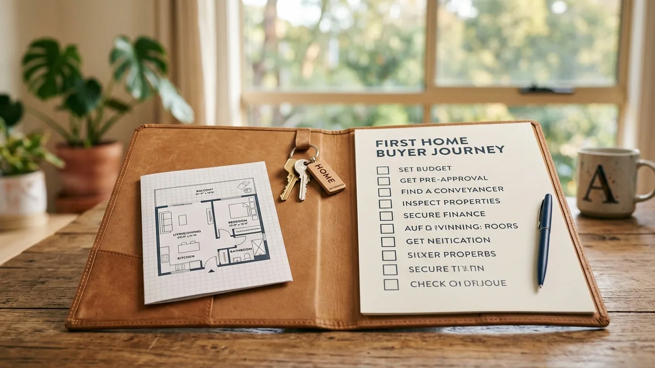 First home buyer checklist with keys and documents